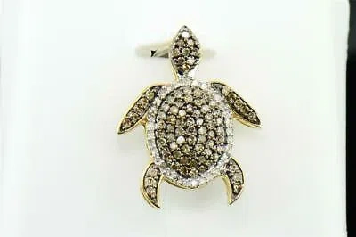 Pre-owned Gnd Atlanta Ladies 10k Yellow Gold Brown Diamond Pendant Animal Turtle Tortoise Charm .38 Ct In White