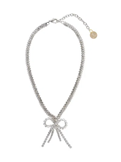 Gnecchi Silvia The Bow Necklace With Crystall Knot In Metallic