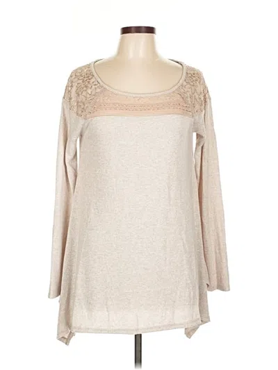 Pre-owned Gnw Long Sleeve Top Tan Scoop Neck Tops In Brown