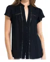 Go By Go Silk Chez Flutter Sleeve Top In Black In Blue