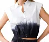 Go By Go Silk Cinch Collared Shirt In Dip Dye Black & White In Multi