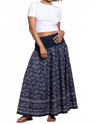 Go By Go Silk Cotton In On The Yoke Midi Skirt In Bandana Midnight In Blue