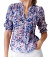 Go By Go Silk Darcy Button Front Shirt In Sunday Park Ink/raspberry In Blue