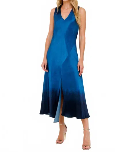Go By Go Silk Drape Front Slit Maxi Dress In Tangled Up Blue