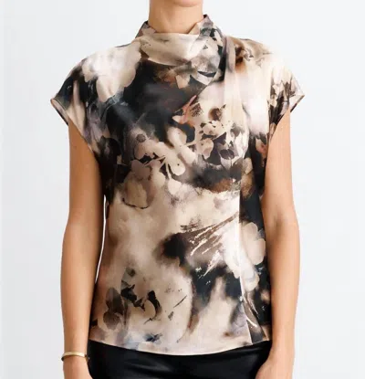 Go By Go Silk Go Call Me A Cowl Printed Top In Espresso In Brown
