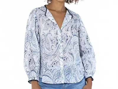 Go By Go Silk Go Cotton Beat Poet Blouse In Blue/white