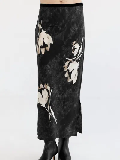 Go By Go Silk Go For It Long Skirt In Tossed Floral In Black