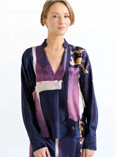 Go By Go Silk Go Frilled Up Top In Moonlit Mondria In Blue
