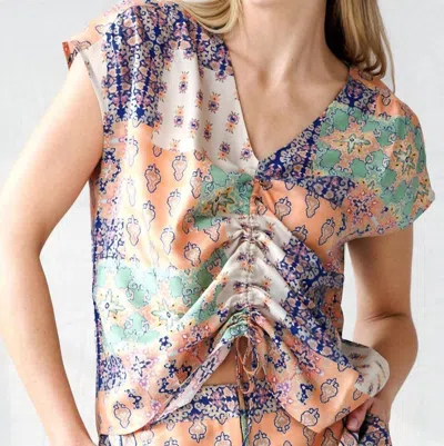 Go By Go Silk Go Get Drawn Up Top In Saree Scarf Print In Brown