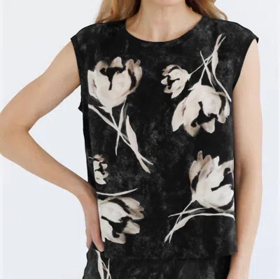Go By Go Silk Go Out Of Your Shell Top In Tossed Floral In Black