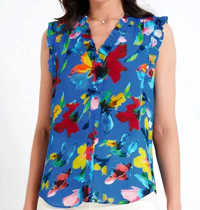 Go By Go Silk Go Ruffle Me Up Blouse In Wild Blue Yonder
