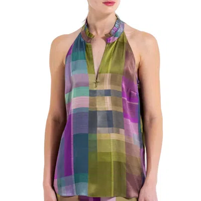 Go By Go Silk Go Scuba Cutaway Top In Madras Plaid In Multi