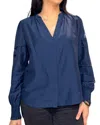 Go By Go Silk Go Somethings Up Your Sleeve Blouse In Ink In Blue