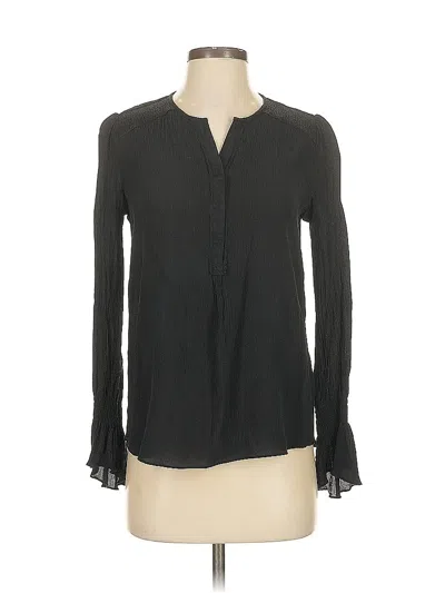 Pre-owned Go By Go Silk Long Sleeve Silk Top Black Keyhole Neckline Tops