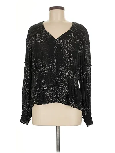 Pre-owned Go By Go Silk Long Sleeve Silk Top Black Plunge Neckline Tops