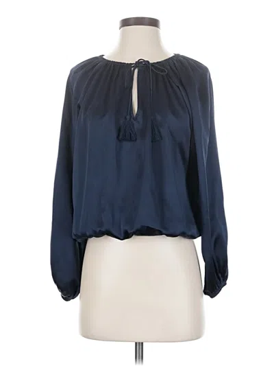 Pre-owned Go By Go Silk Long Sleeve Silk Top Blue Keyhole Neckline Tops