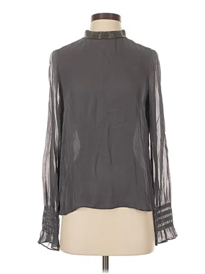 Pre-owned Go By Go Silk Long Sleeve Silk Top Gray Mock Neckline Tops