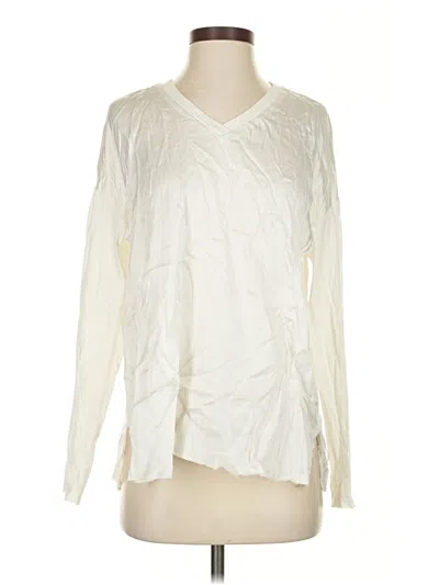 Pre-owned Go By Go Silk Long Sleeve Silk Top Ivory V Neck Tops In White