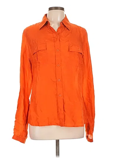 Pre-owned Go By Go Silk Long Sleeve Silk Top Orange Square Neckline Tops