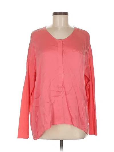 Pre-owned Go By Go Silk Long Sleeve Silk Top Pink Open Neckline Tops
