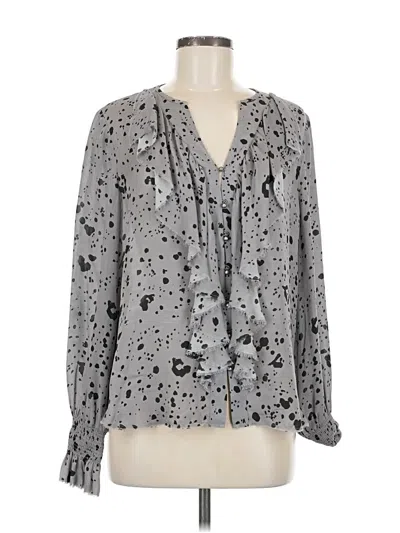 Pre-owned Go By Go Silk Long Sleeve Silk Top Silver Plunge Neckline Tops