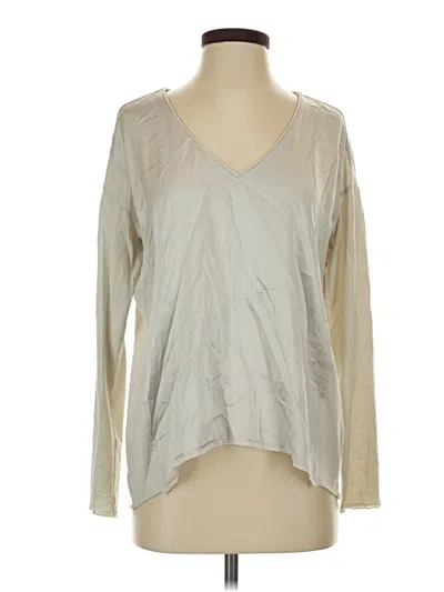 Pre-owned Go By Go Silk Long Sleeve Silk Top Silver V-neck Tops