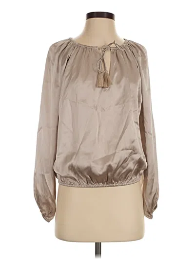 Pre-owned Go By Go Silk Long Sleeve Silk Top Tan Keyhole Neckline Tops
