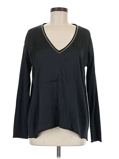 Pre-owned Go By Go Silk Long Sleeve Top Black V-neck Tops