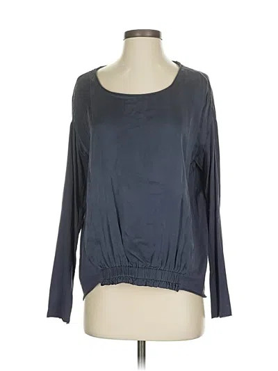 Pre-owned Go By Go Silk Long Sleeve Top Gray Boatneck Tops