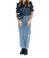Go By Go Silk Luxe Flea Market Elbow Sleeve Blouse In Navy