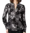 Go By Go Silk Soft Spoken Print Blouse In Up In Smoke Floral In Gray