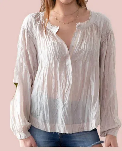 Go By Go Silk Peasant Top In White In Grey
