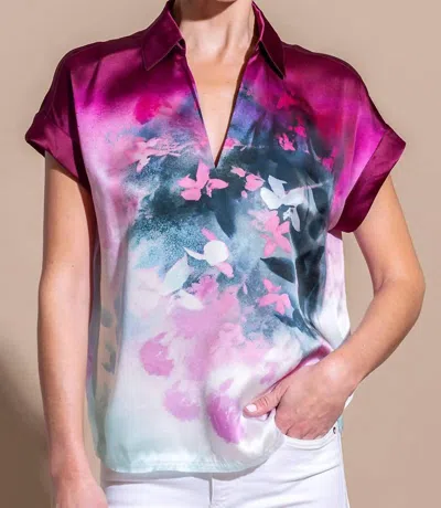 Go By Go Silk Printed Redux Polo In Gradient Garden In Multi