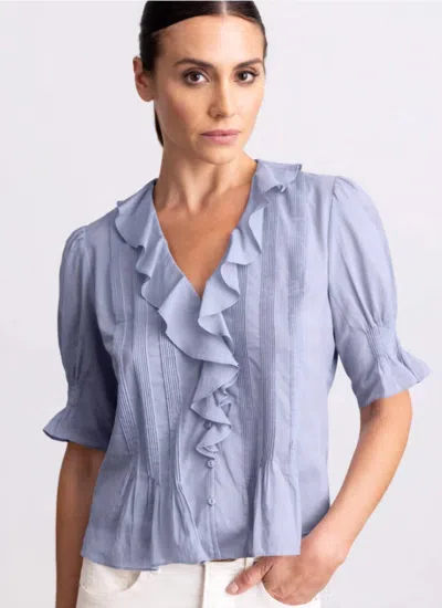 Go By Go Silk Romantic Blouse In Chambray In Blue