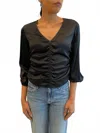 Go By Go Silk Scrunch V-neck Top In Black In Black