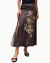 Go By Go Silk Slit Difference Skirt In Petals Placed In Brown