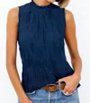Go By Go Silk Vintage High Neck Shell Top In Storm In Blue
