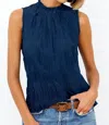 Go By Go Silk Vintage Shell High Neck Top In Storm In Blue
