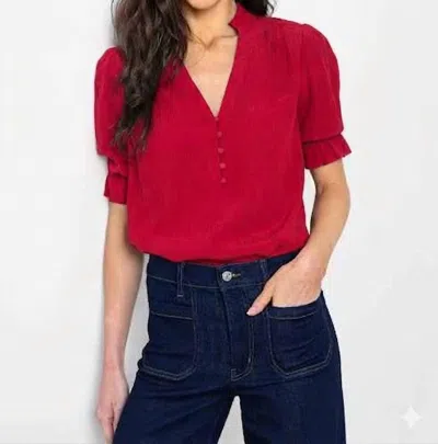 Go By Go Silk Zip V Silk-knit Top In Lipstick In Red