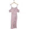 Go Couture Asymmetric Cold Shoulder Maxi Dress In Crushed Berry
