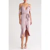 Go Couture Asymmetric Cold Shoulder Maxi Dress In Elderberry