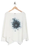 Go Couture Asymmetric Dolman Sleeve Sweater In Ivory Black Sunflower Print