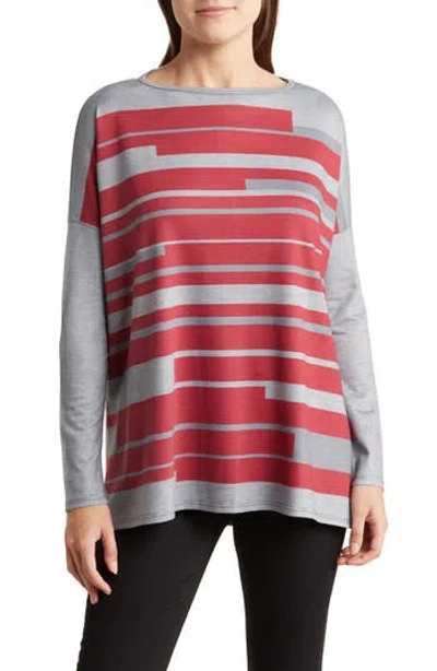 Go Couture Asymmetric Dolman Sweater In Grey/beetroot Purple