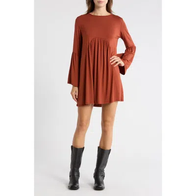 Go Couture Bell Sleeve Swing Dress In Brown