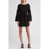 Go Couture Boat Neck Bell Sleeve Minidress In Black