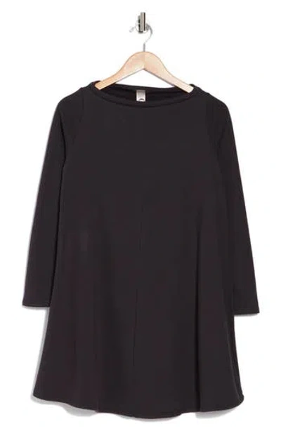 Go Couture Boat Neck Long Sleeve Trapeze Dress In Black