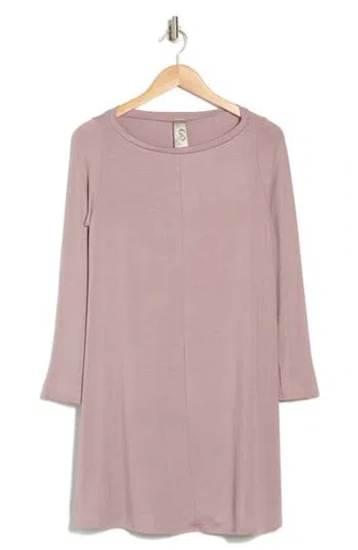 Go Couture Boat Neck Long Sleeve Trapeze Dress In Winter Lilac French Terry