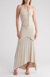 Go Couture Choker Neck Midi Sundress In Sand