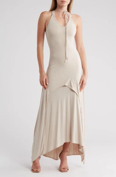 Go Couture Choker Neck Midi Sundress In Neutral