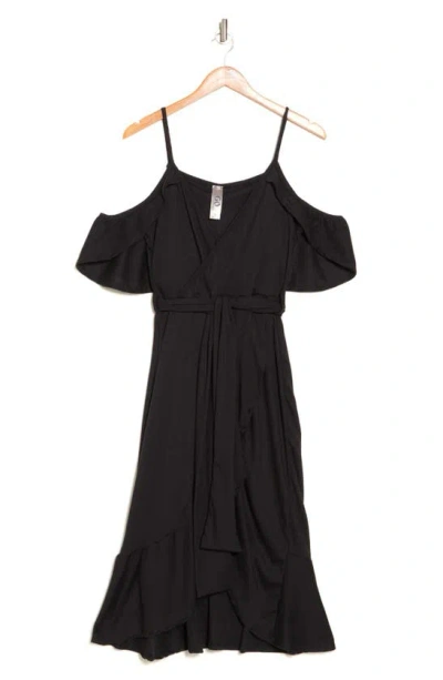 Go Couture Cold-shoulder Wrap Dress In Black